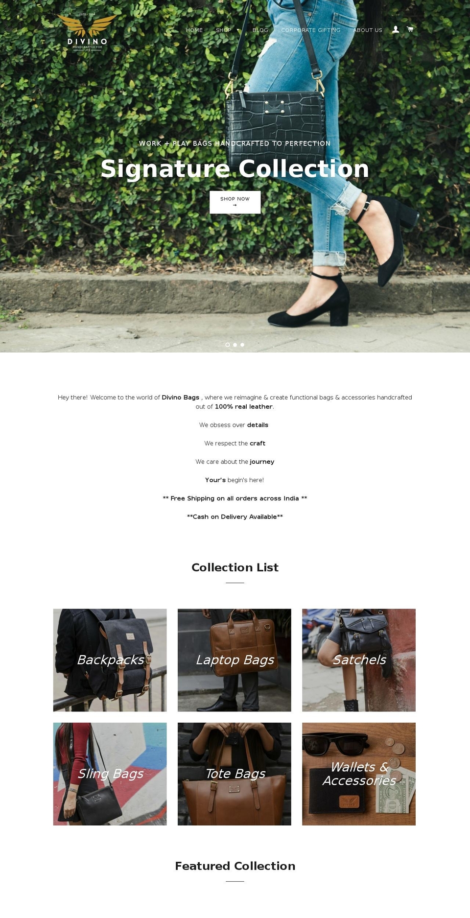 divinobags.com — Shopify storefront screenshot