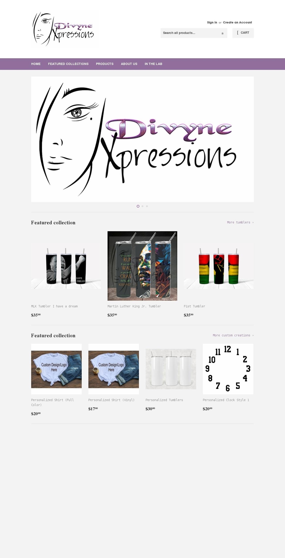 divynexpressions.com shopify website screenshot