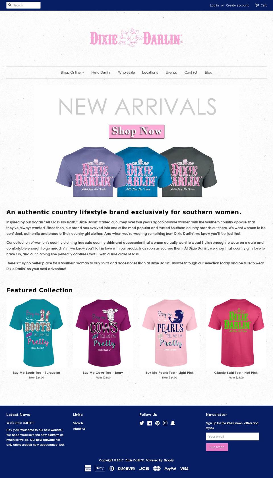 dixiedarlinapparel.com shopify website screenshot