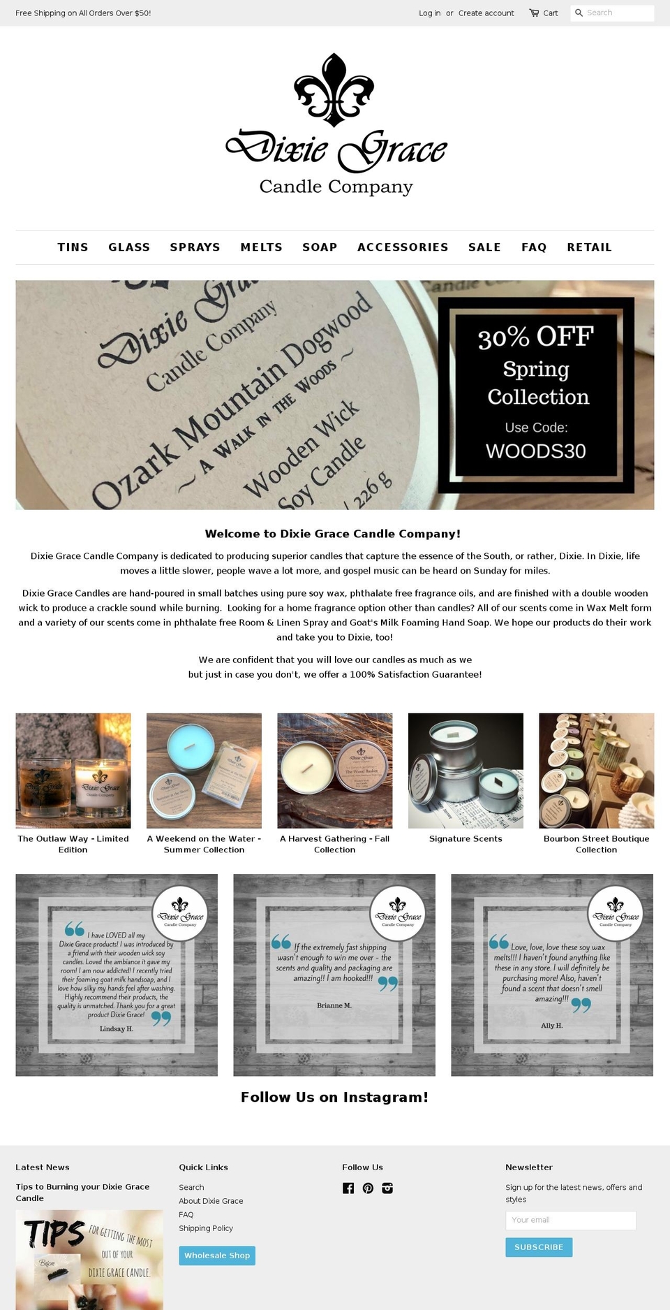 dixiegracecandle.com — Shopify storefront screenshot