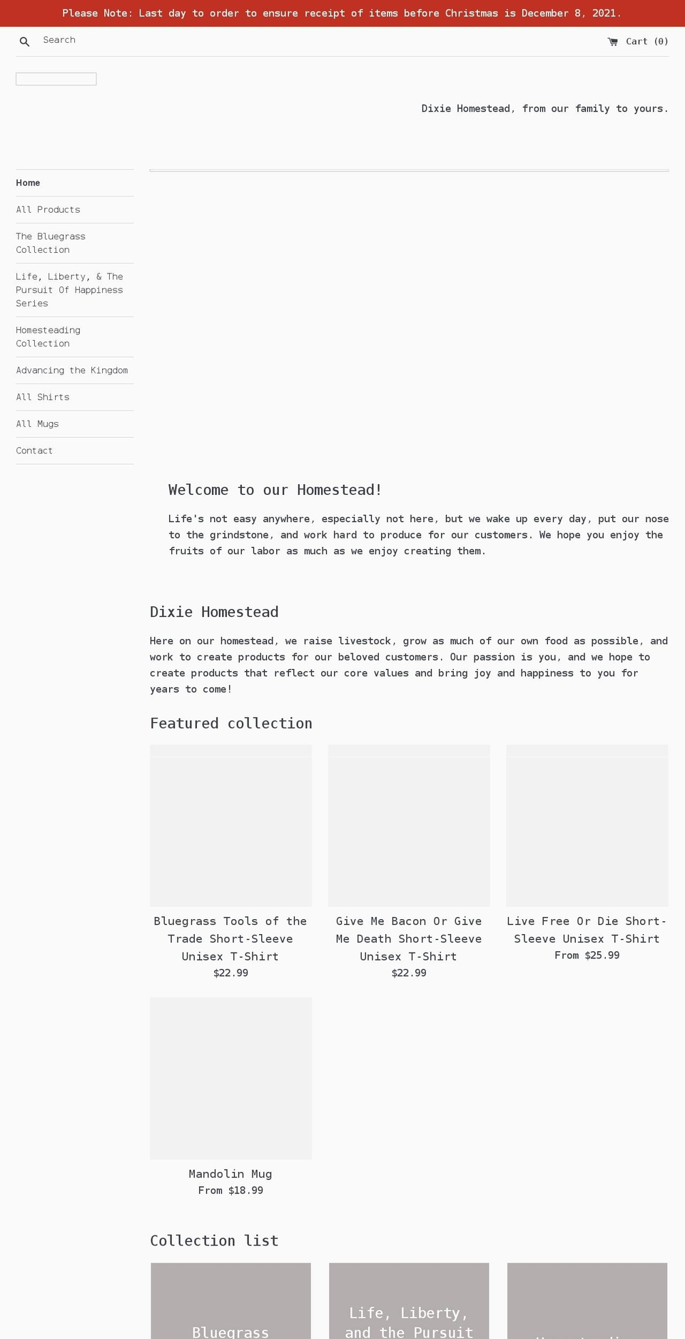 dixiehomestead.com shopify website screenshot