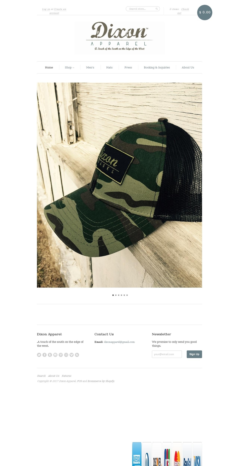 dixonapparel.com shopify website screenshot
