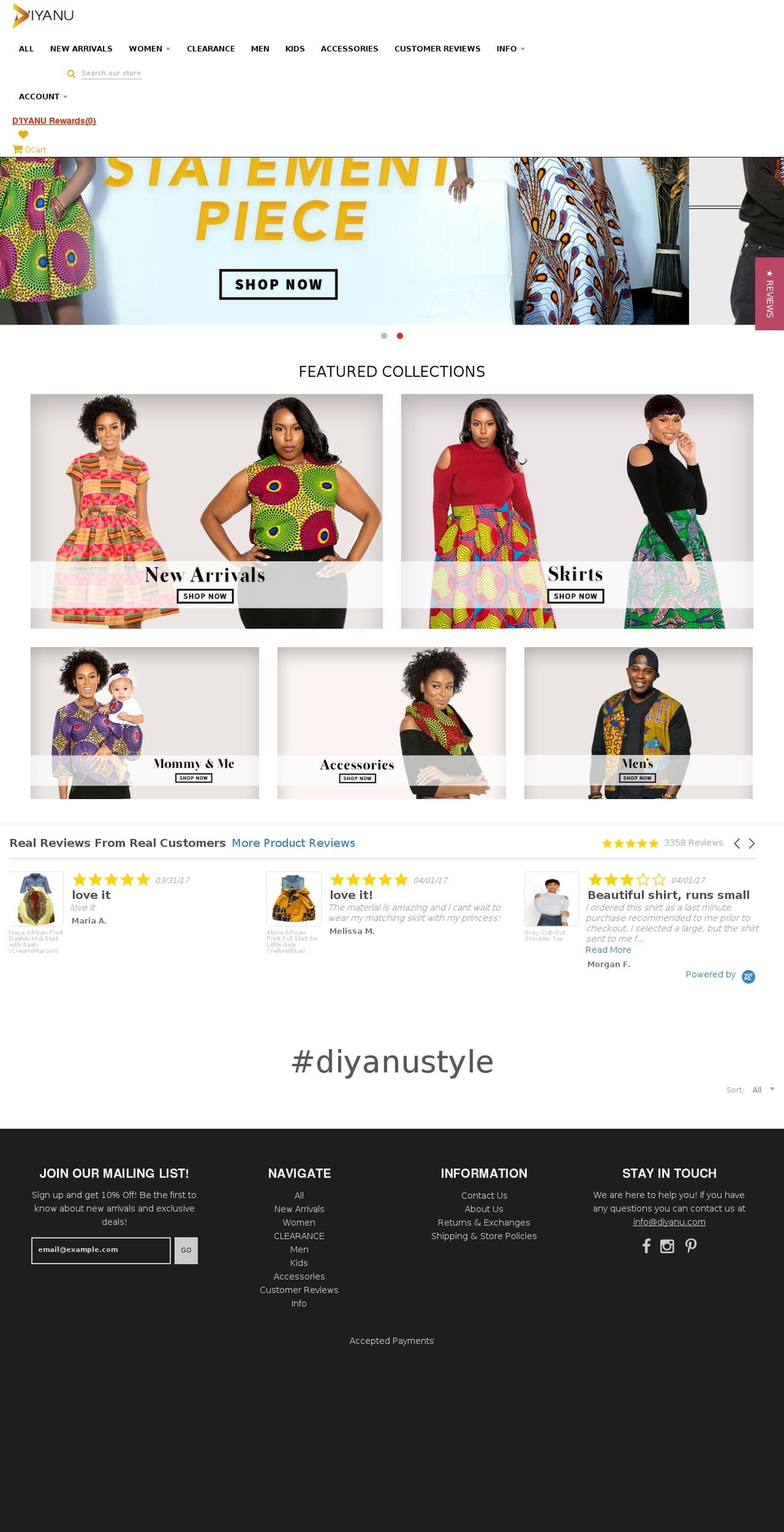 Prestige Shopify theme site example diyanu.com