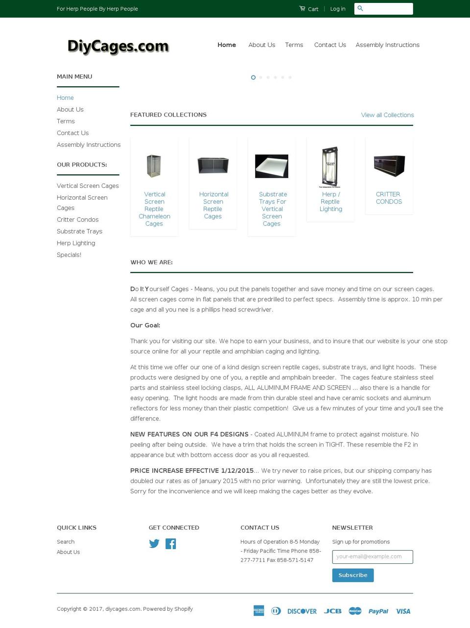 diycages.com shopify website screenshot