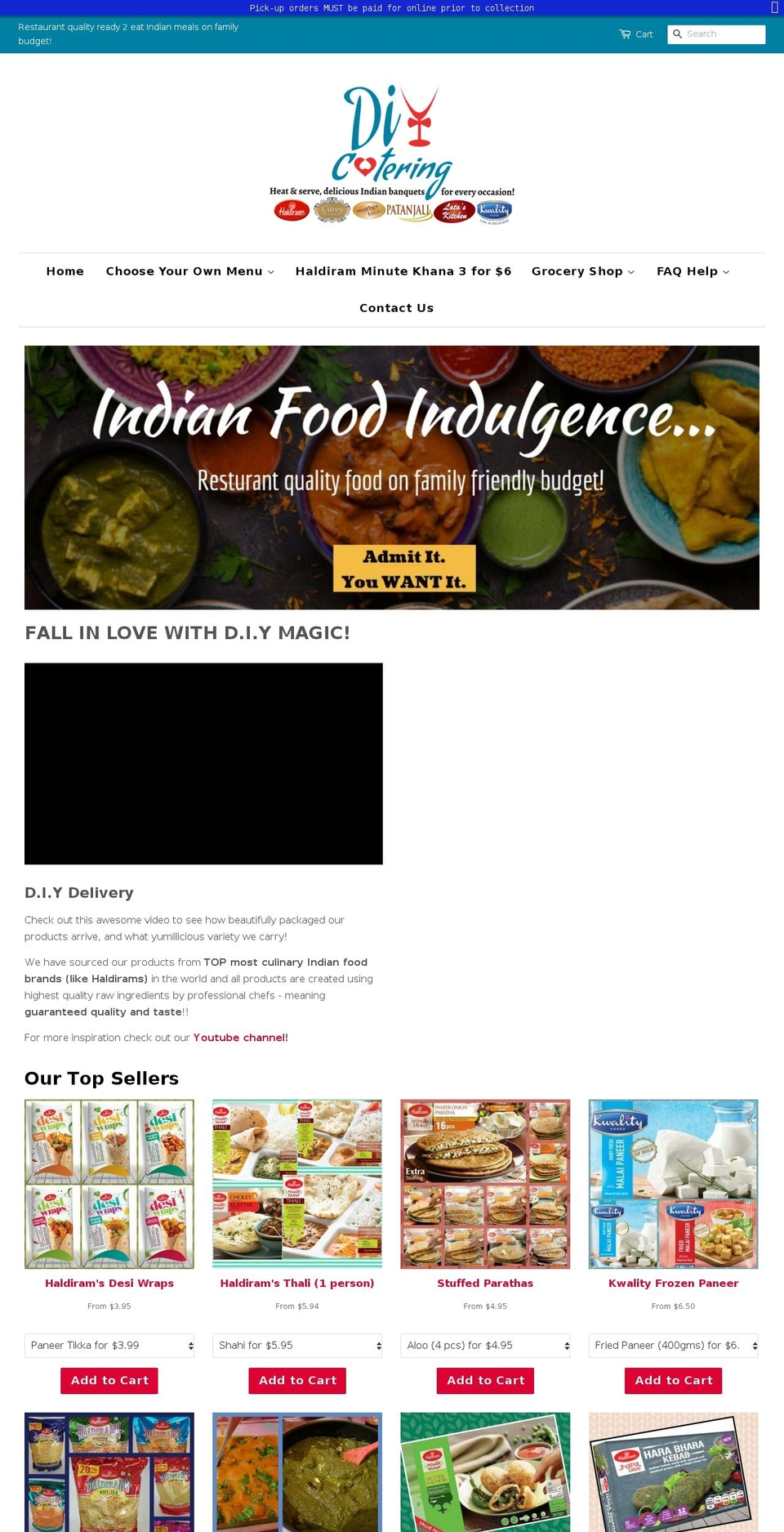 diycatering.com.au shopify website screenshot