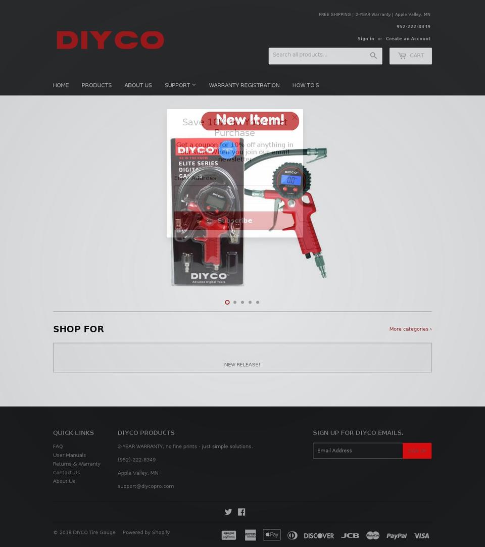 diycotiregauge.com — Shopify storefront screenshot