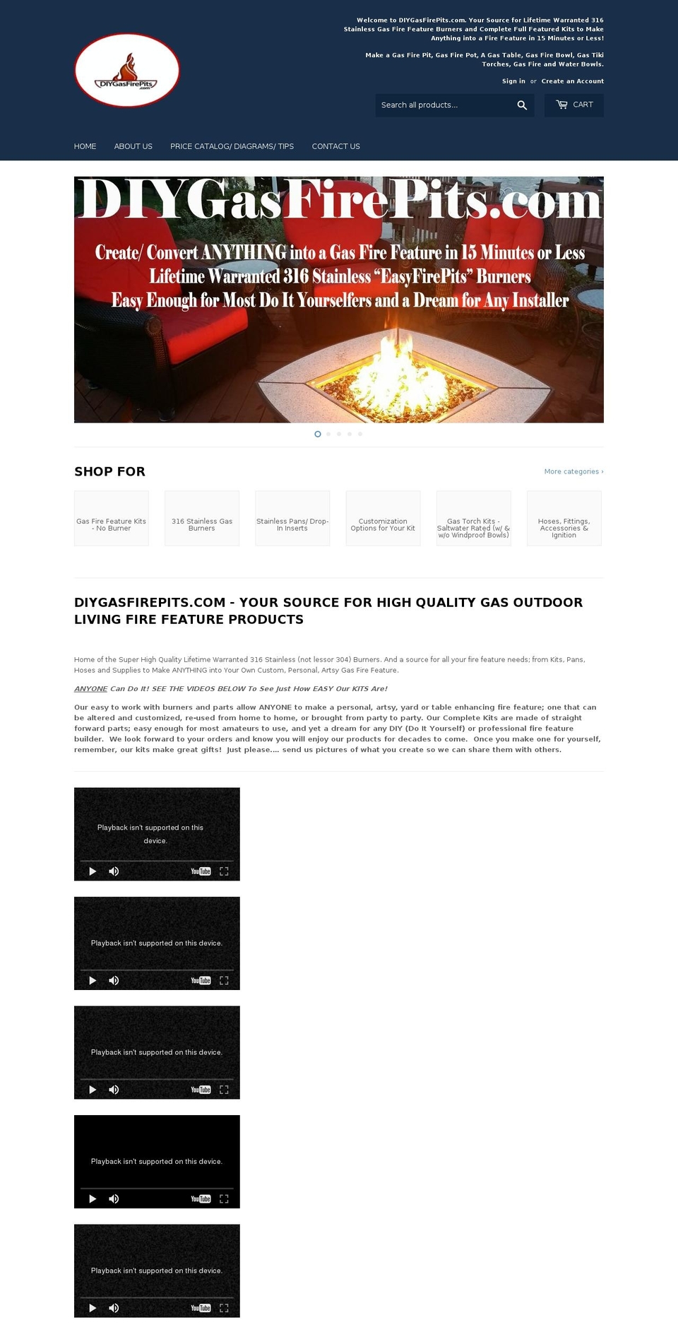 diygasfirepits.com shopify website screenshot