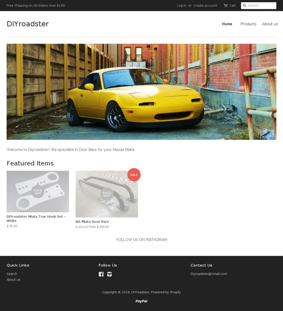 diyroadster.com shopify website screenshot