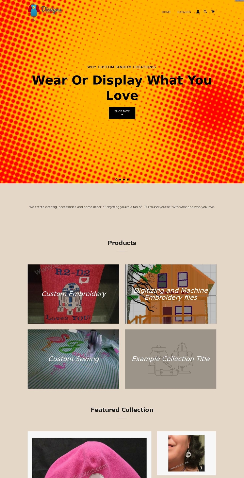 dizzigns.com shopify website screenshot