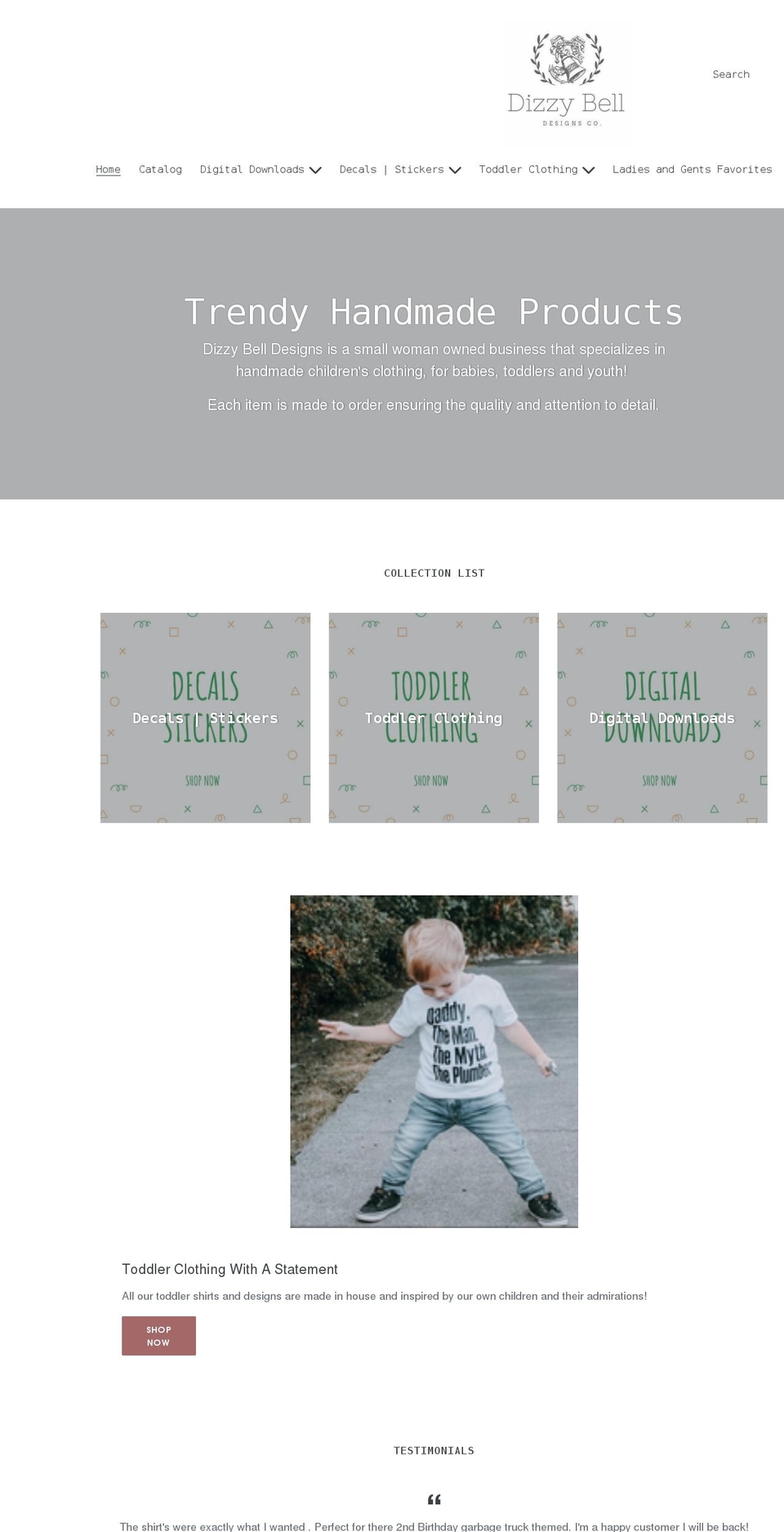 dizzybelldesigns.com shopify website screenshot