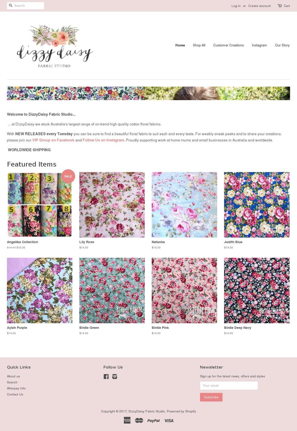 dizzydaisyfabricstudio.com shopify website screenshot