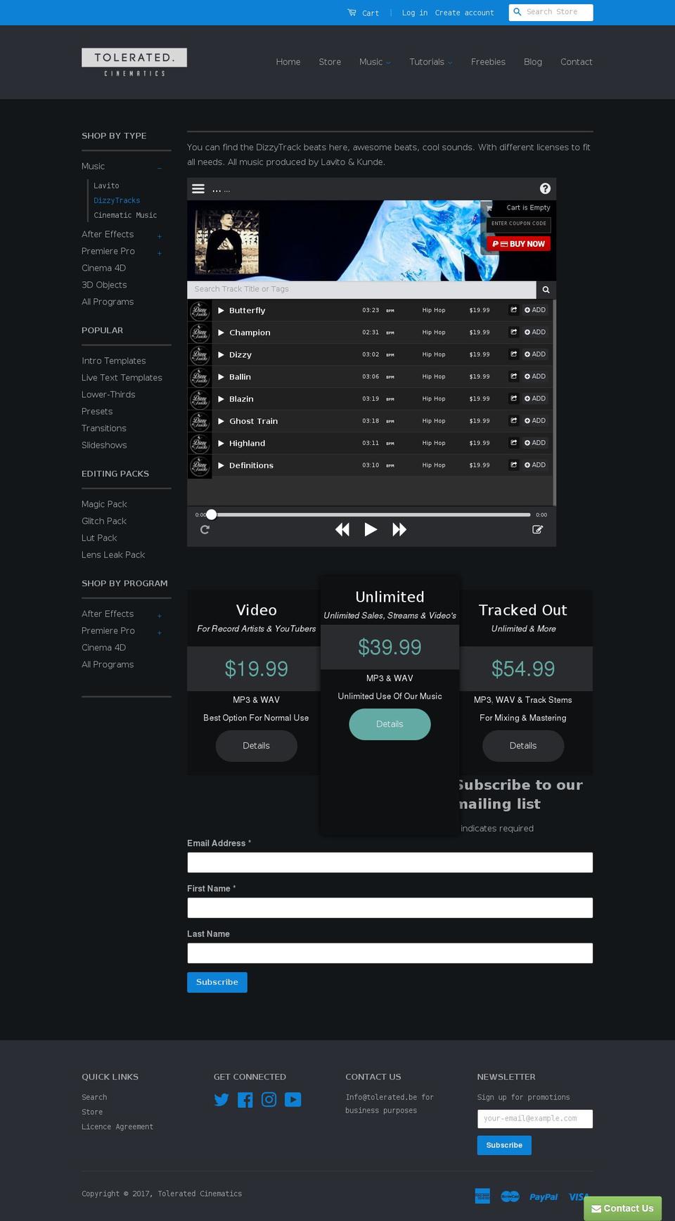 dizzytracks.com shopify website screenshot
