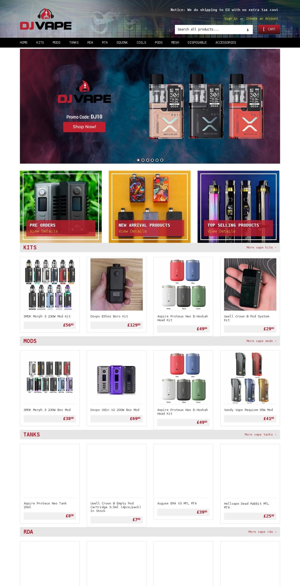 djvape.co.uk shopify website screenshot