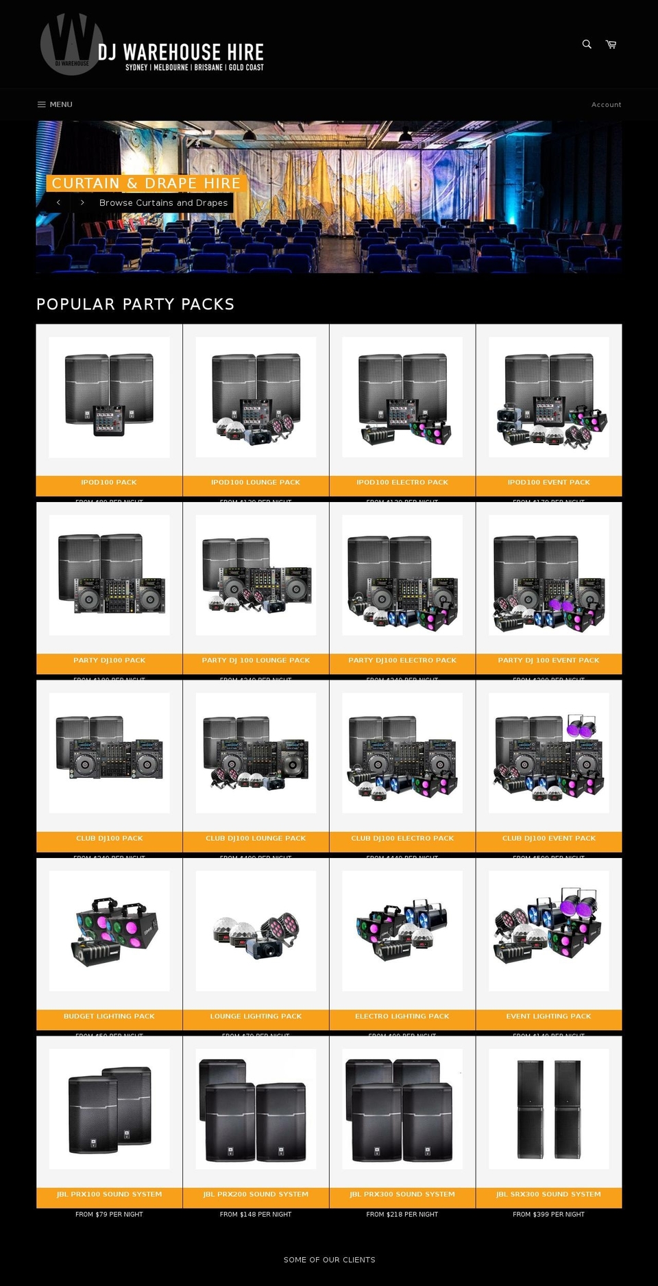 djwarehousehire.net.au shopify website screenshot