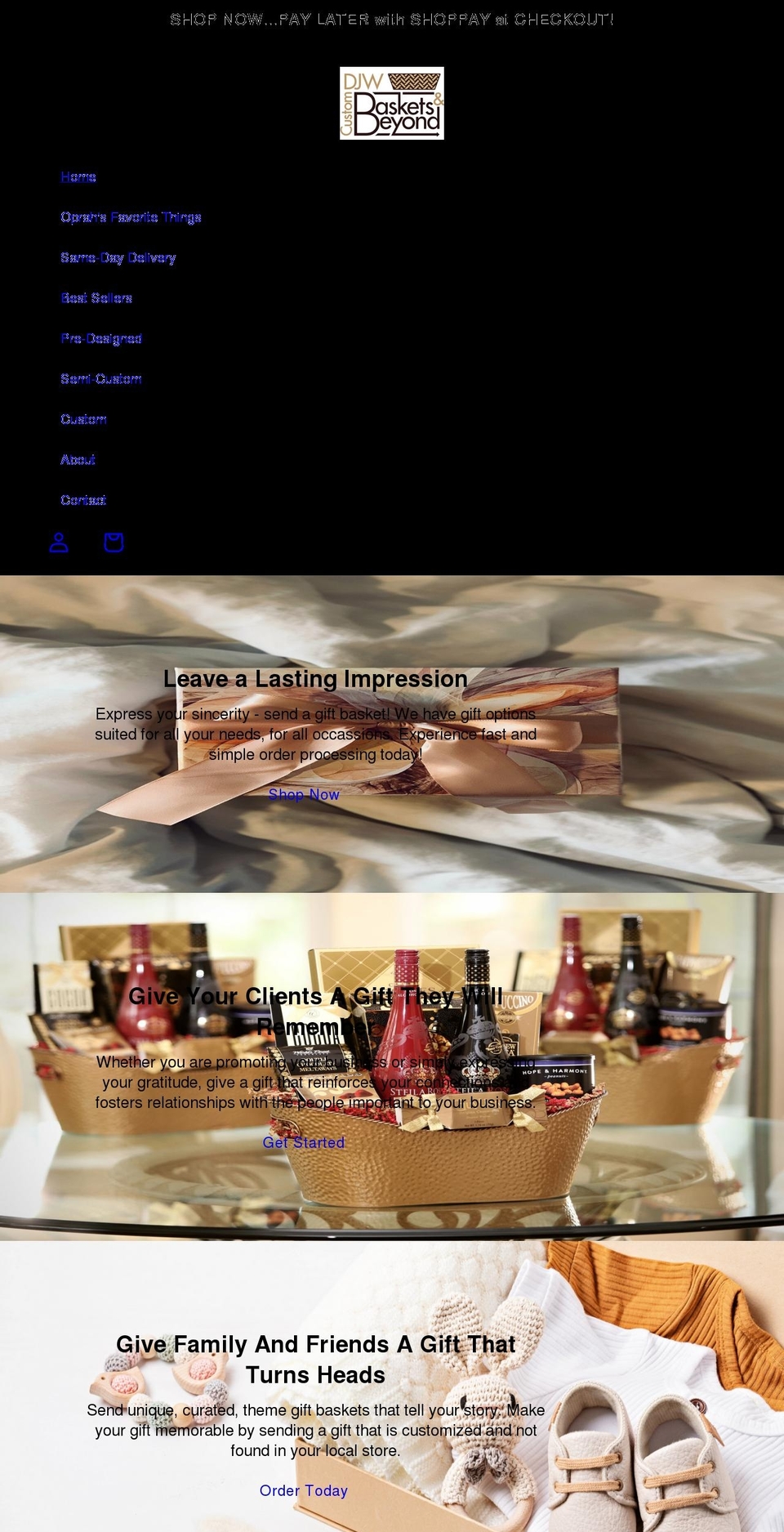 djwcustombaskets.com shopify website screenshot