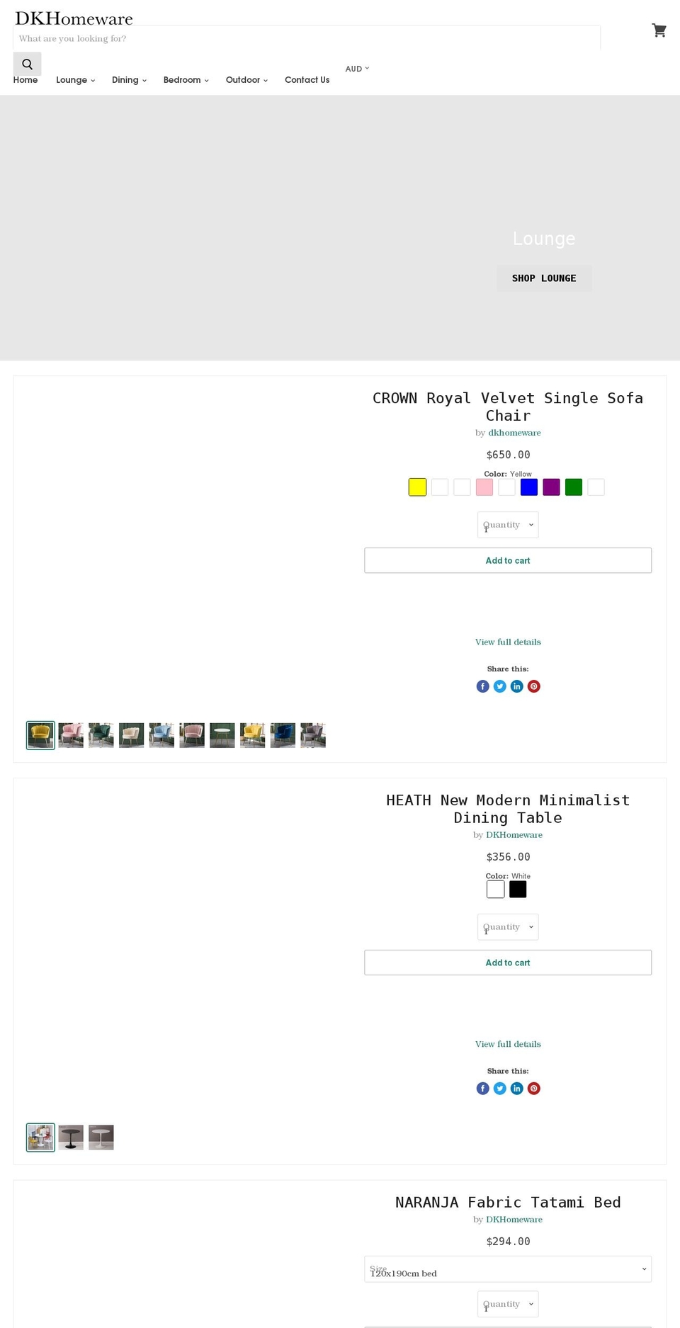dkhomeware.com.au shopify website screenshot