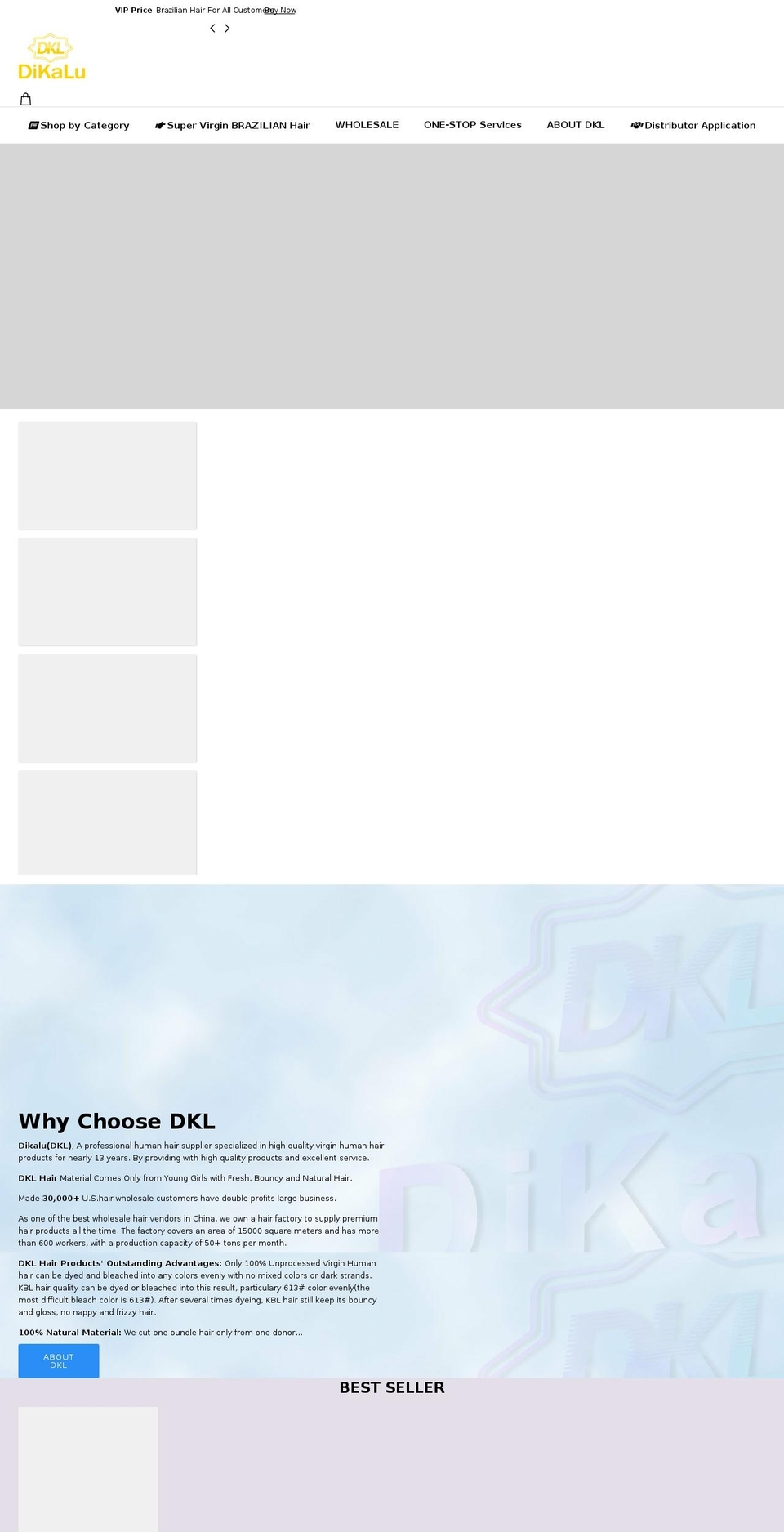 dklhair.com shopify website screenshot