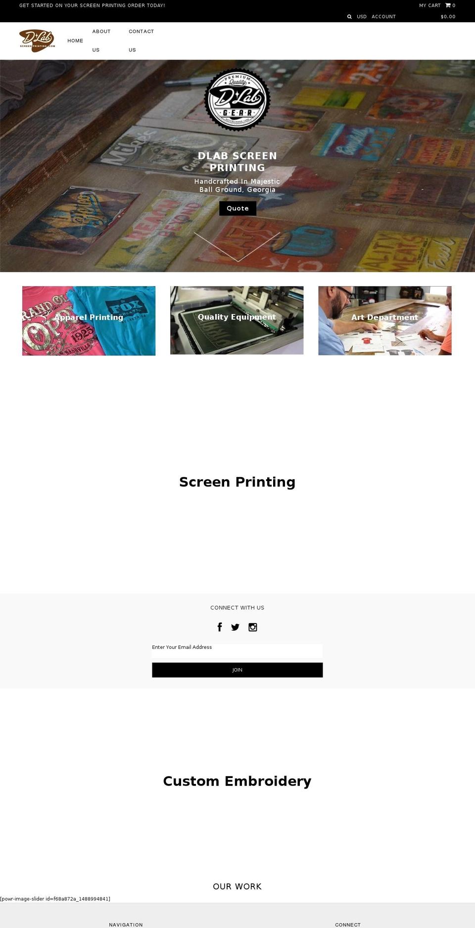 dlabscreenprinting.com — Shopify storefront screenshot