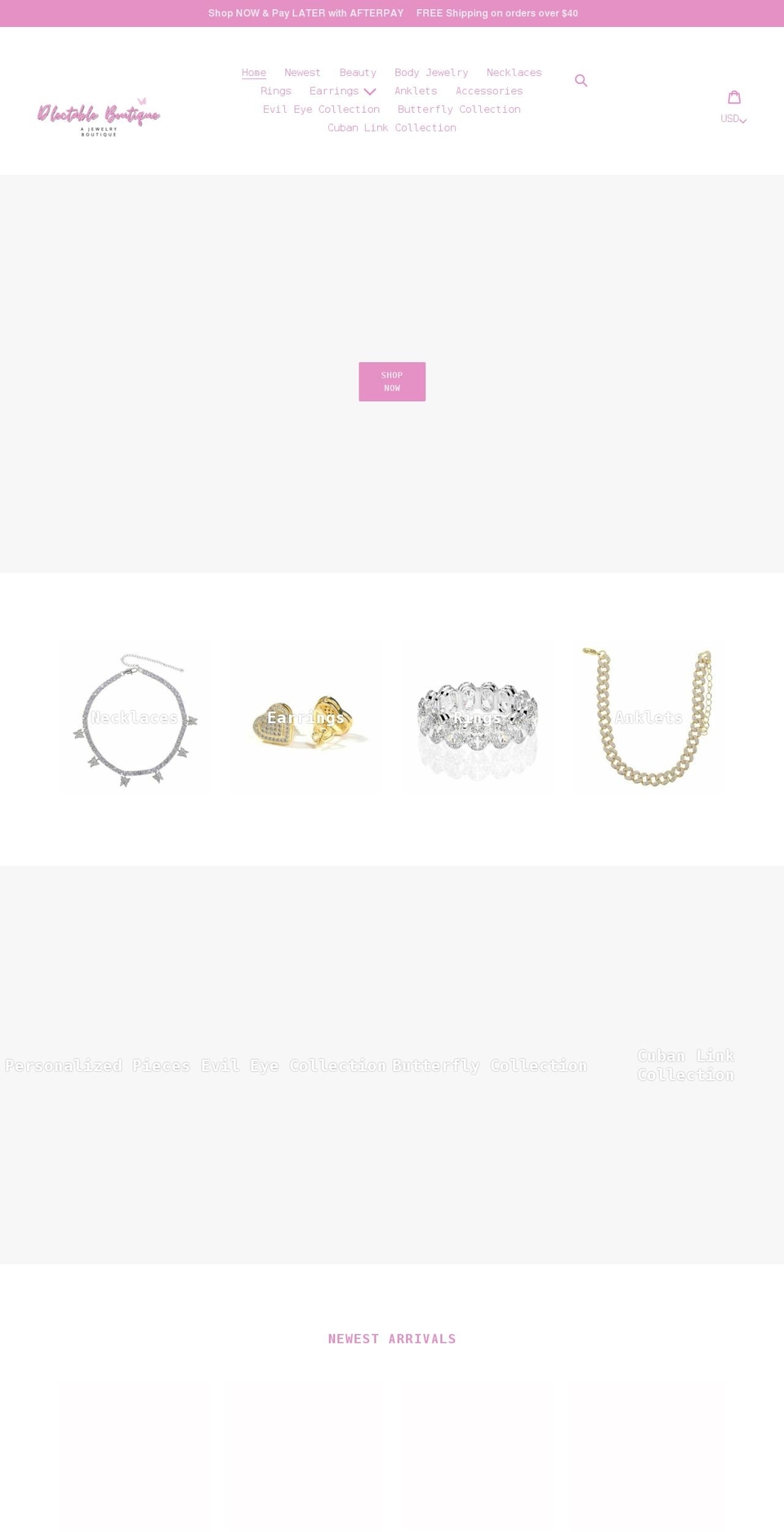 dlectableboutique.com shopify website screenshot