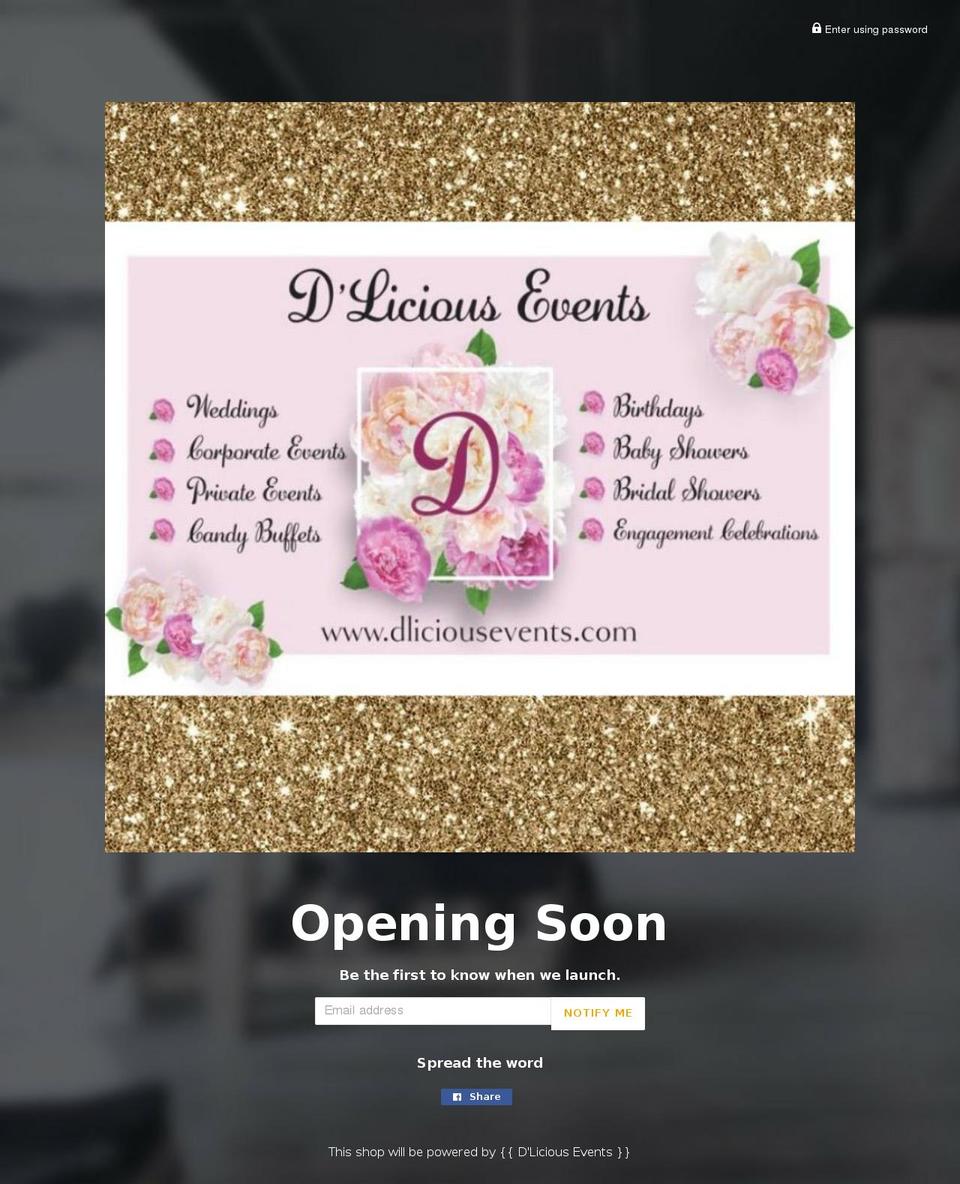 dliciousevents.com — Shopify storefront screenshot