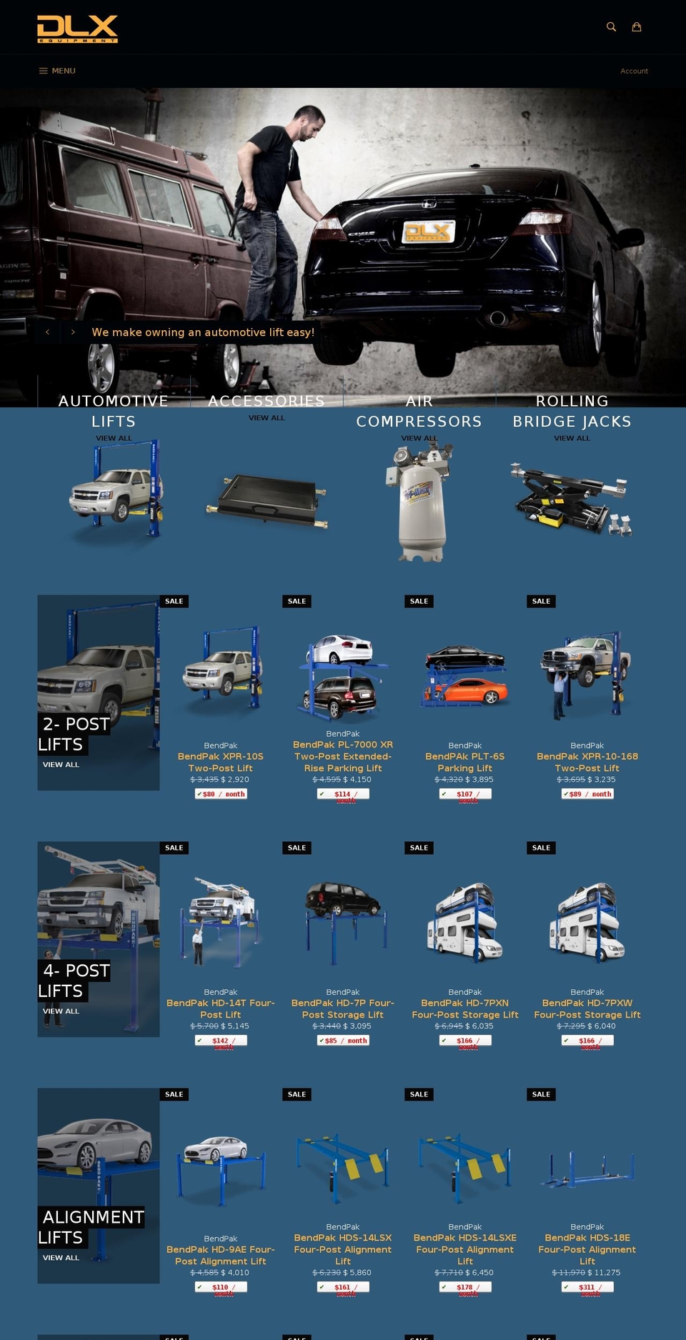 dlxequipment.com shopify website screenshot