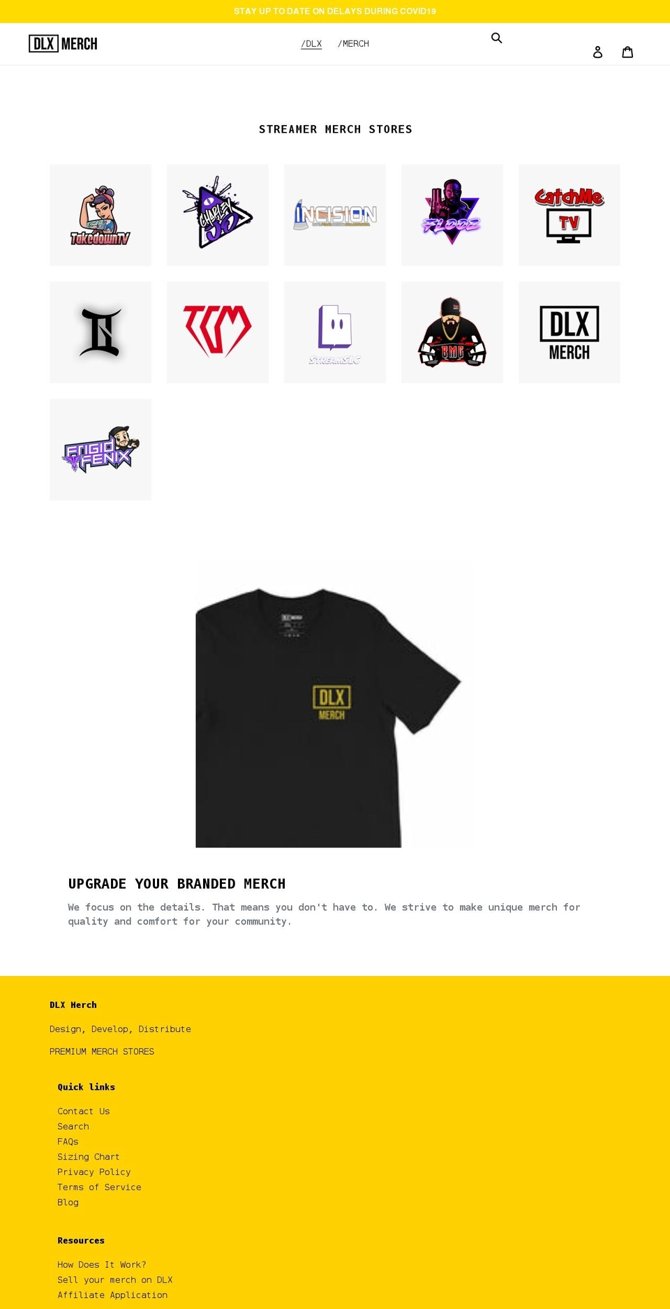 dlxmerch.com shopify website screenshot