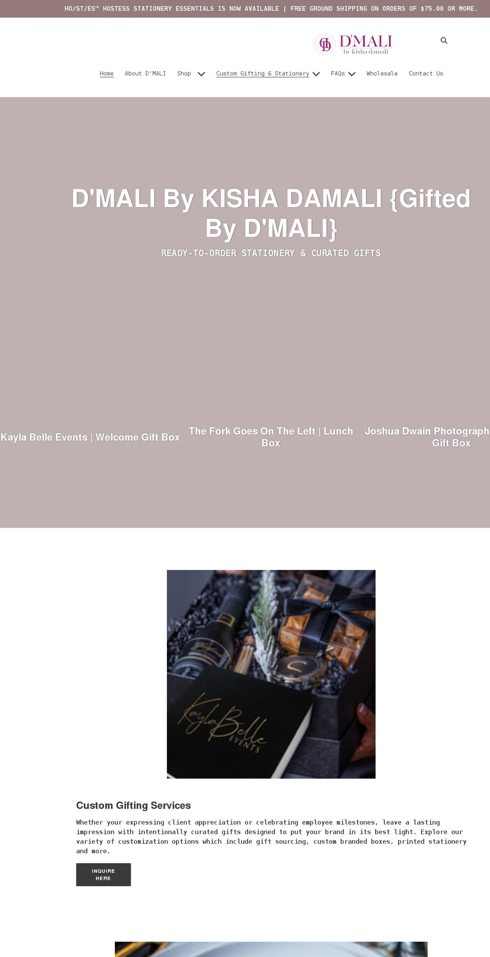dmalibykishadamali.com shopify website screenshot