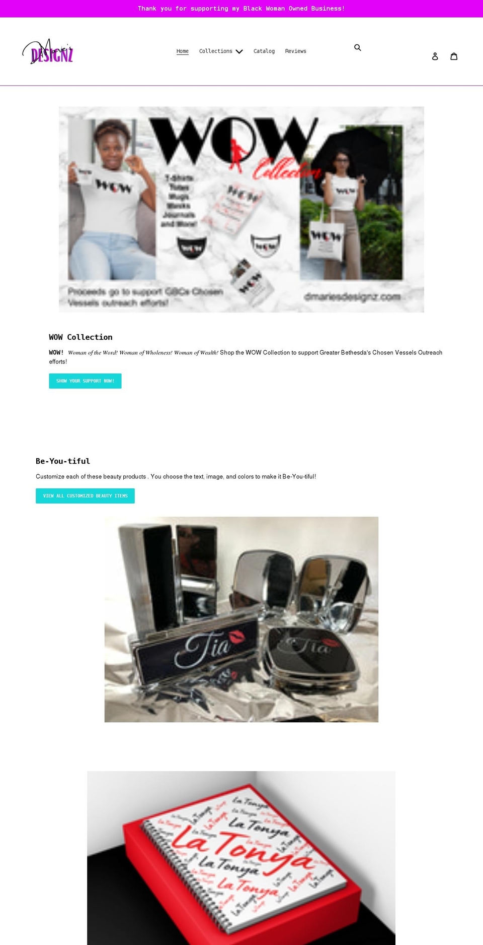 dmariesdesignz.com shopify website screenshot