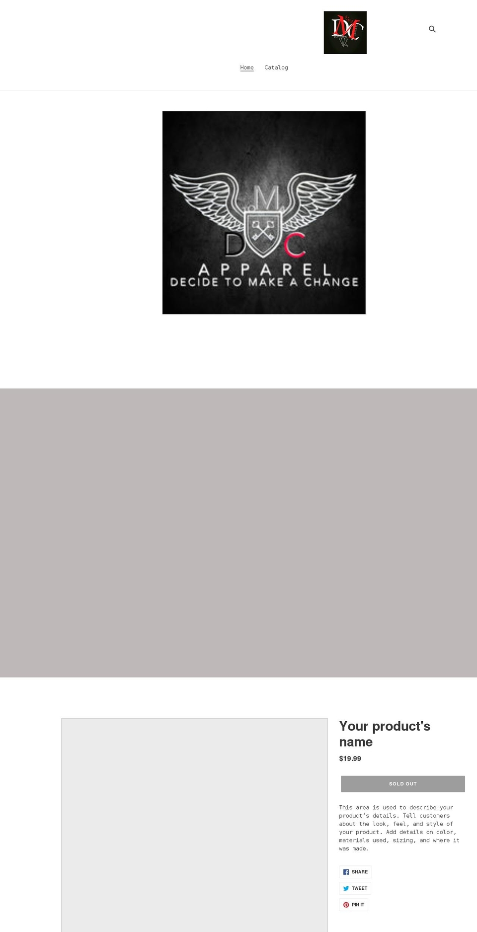 dmcapparel.org shopify website screenshot