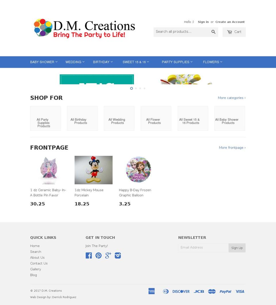 dmcreationspartyfavors.com shopify website screenshot