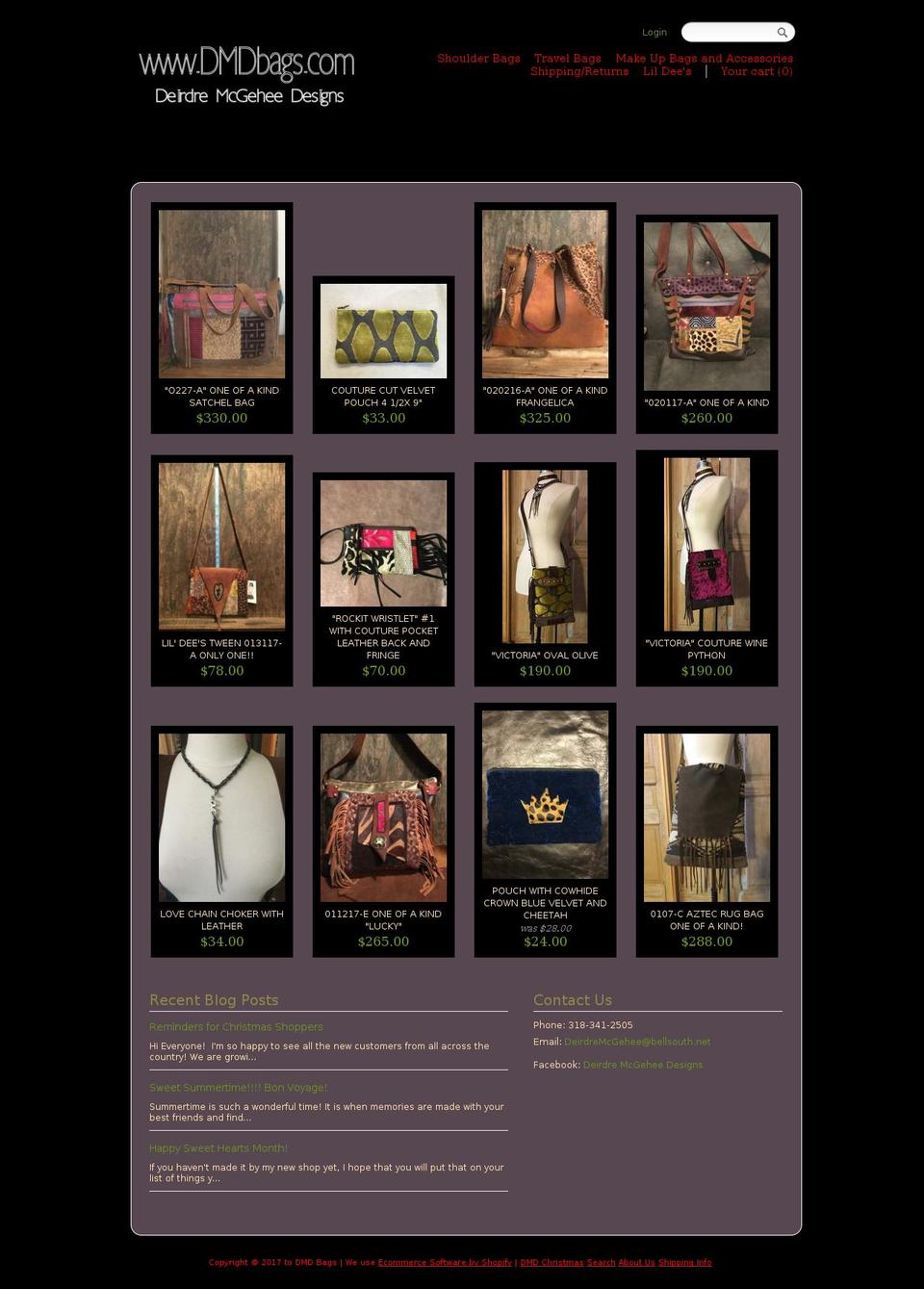 dmdbags.com shopify website screenshot
