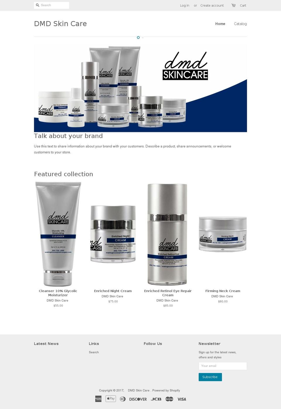 dmdskin.com shopify website screenshot