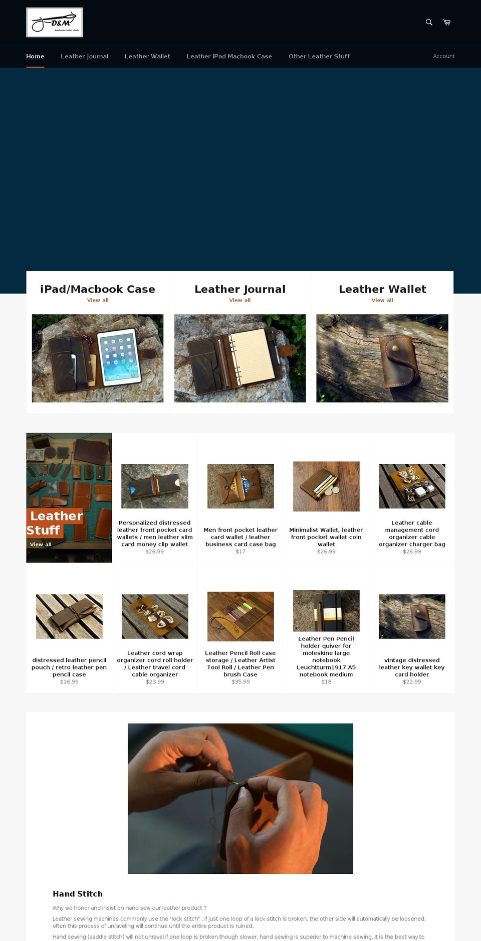 dmleatherstudio.com shopify website screenshot