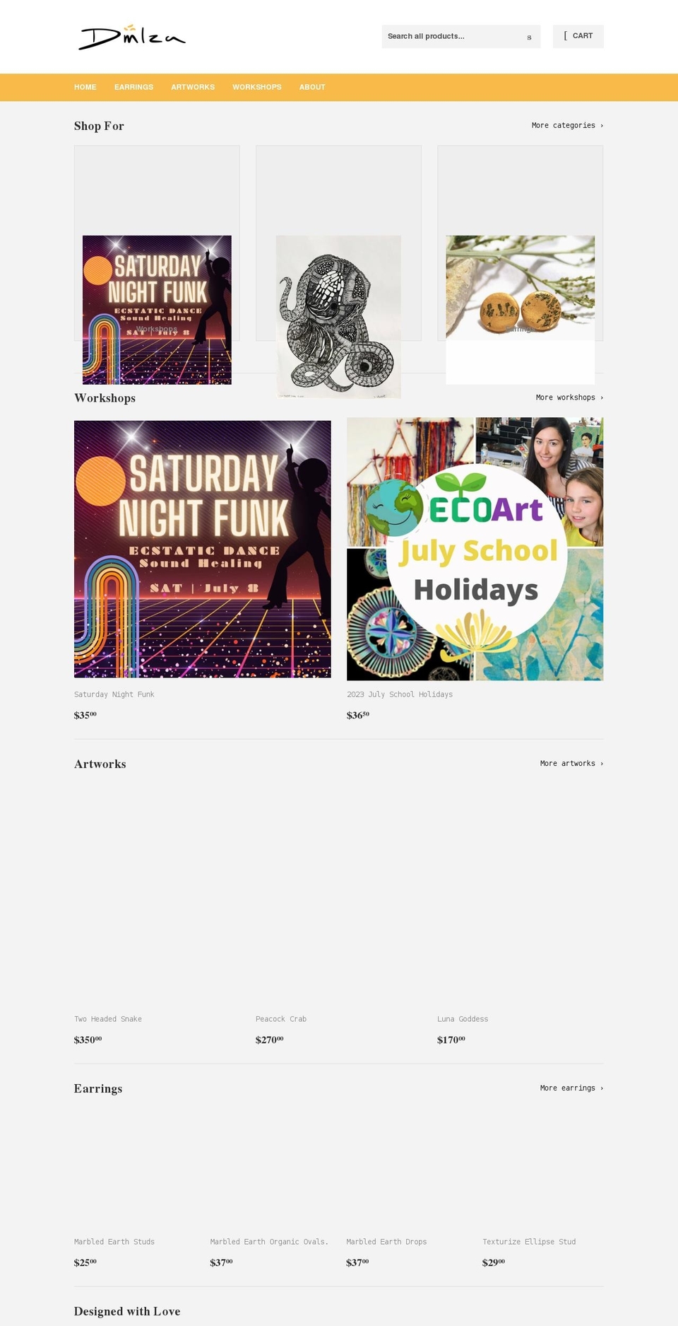 dmlza.com shopify website screenshot