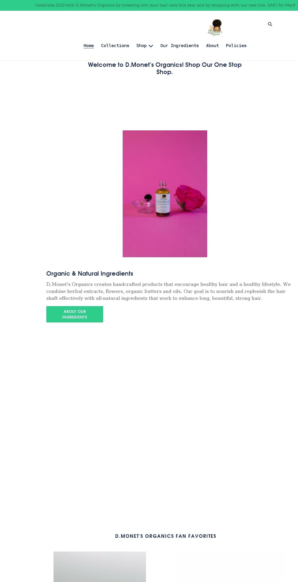 dmonetsorganics.com shopify website screenshot