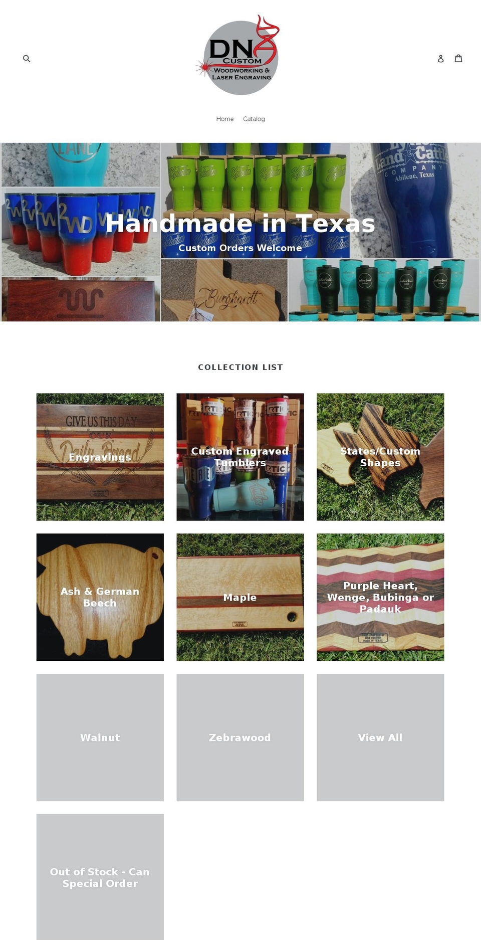 dnacustomwoodworking.com — Shopify storefront screenshot