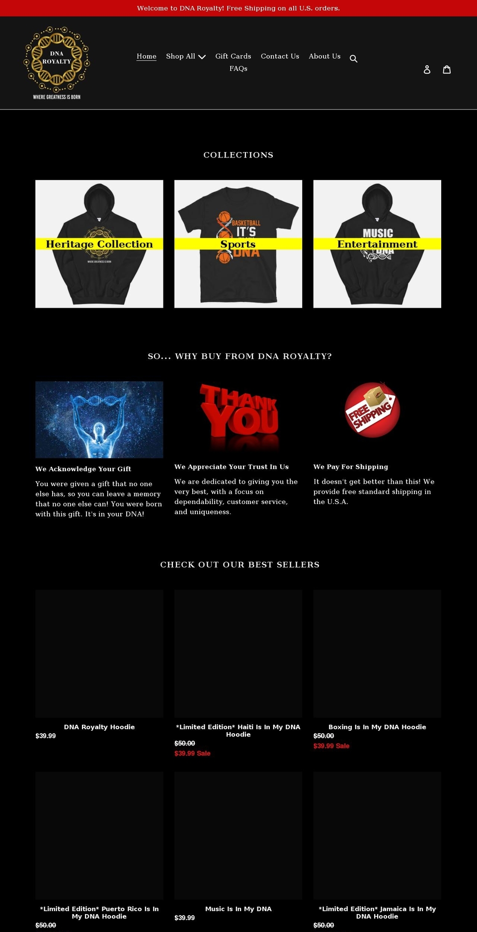 dnaroyalty.com shopify website screenshot