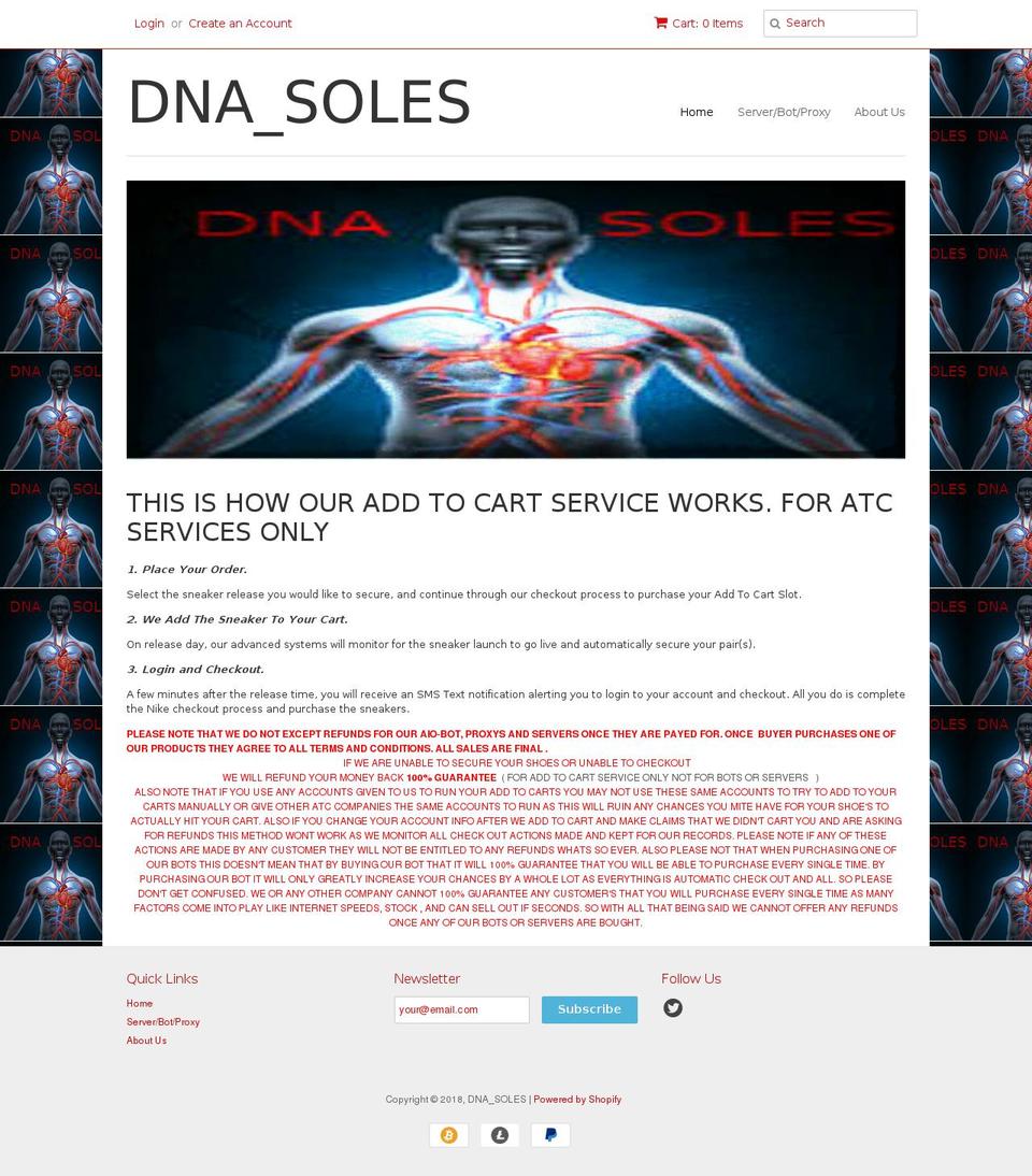 dnasoles.info shopify website screenshot