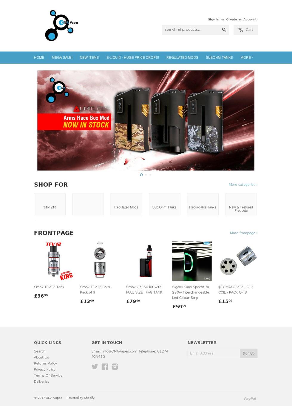dnavapes.com shopify website screenshot