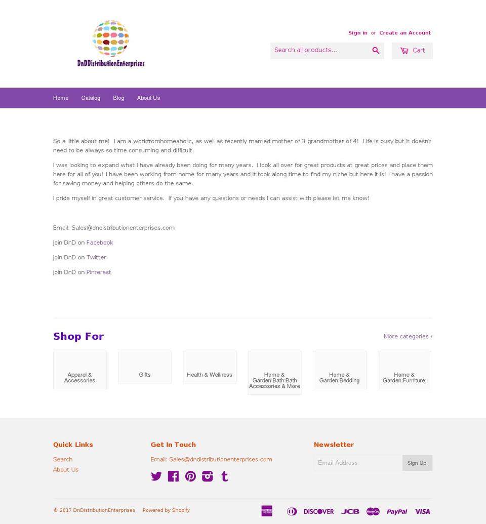 dndistributionenterprises.com shopify website screenshot