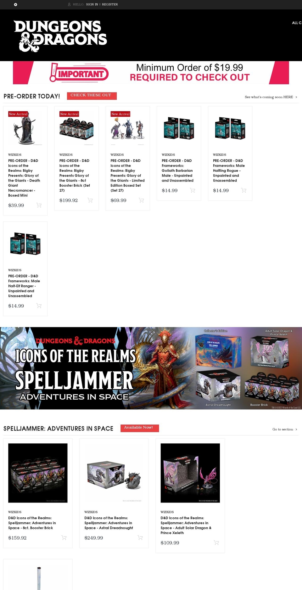 dndmini.com shopify website screenshot