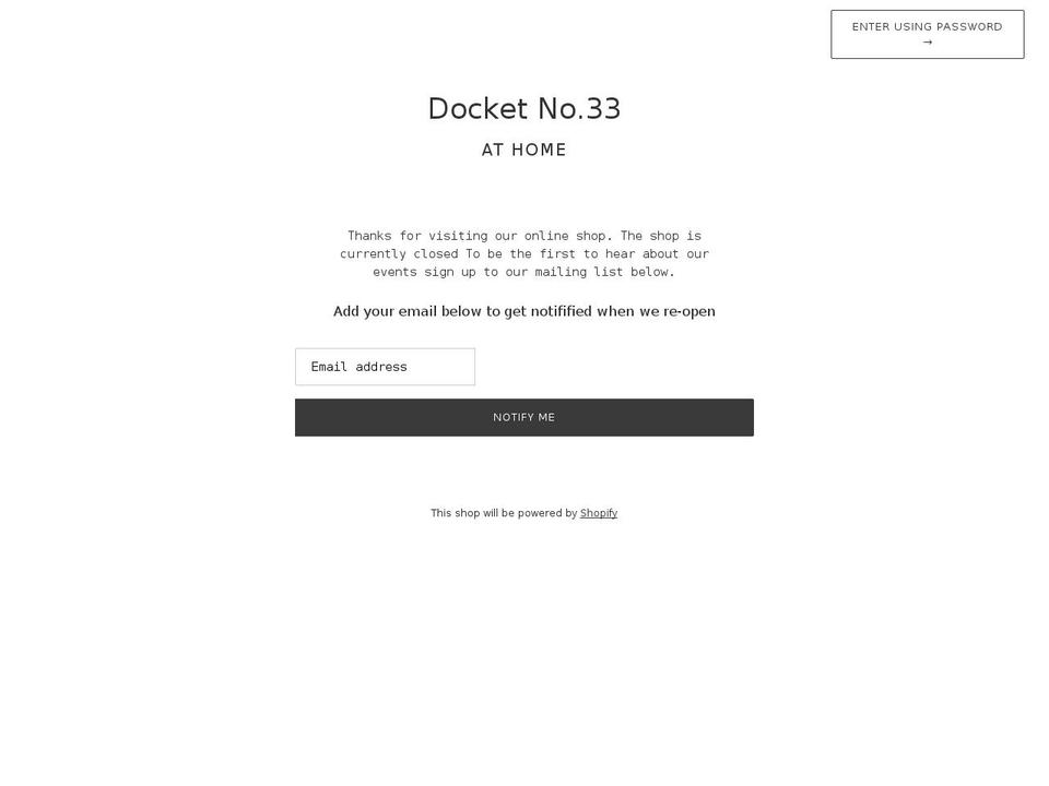docket-no-33.myshopify.com shopify website screenshot