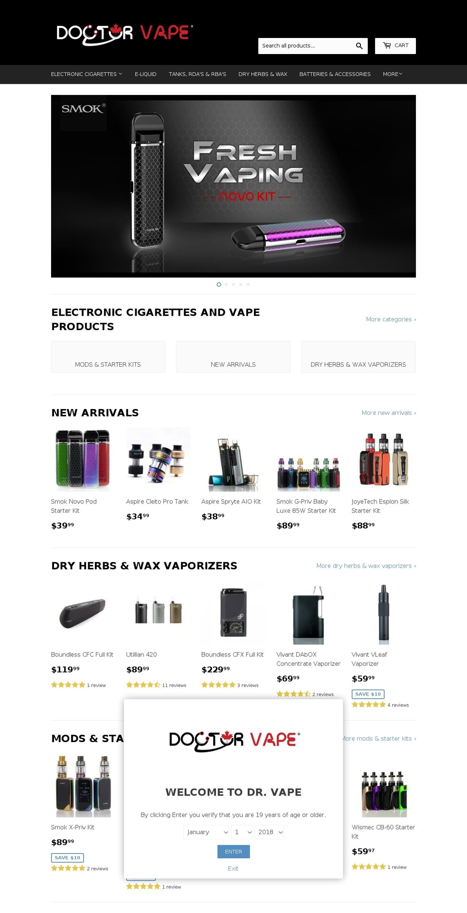 doctorvapecanada.ca shopify website screenshot