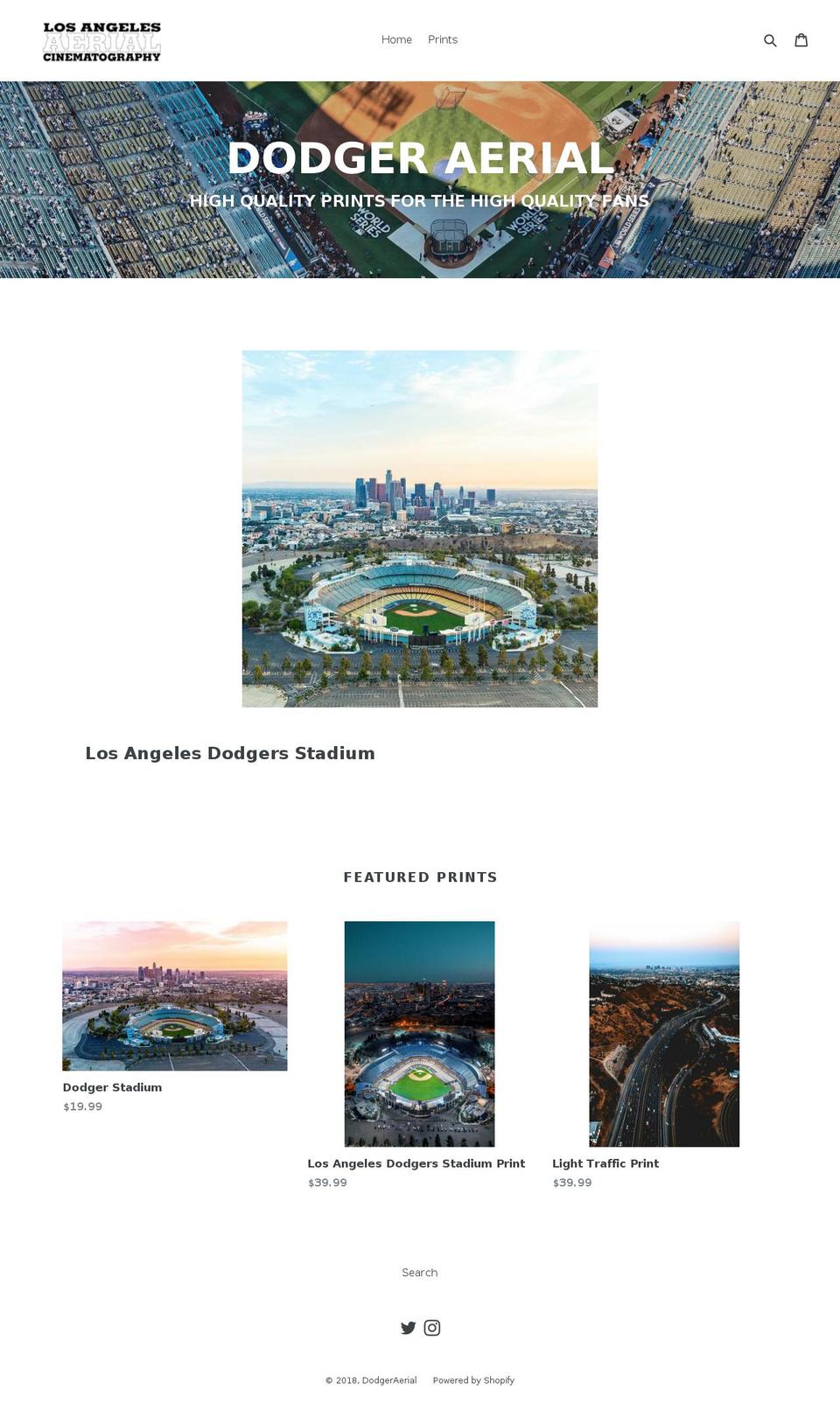 dodgeraerial.com shopify website screenshot