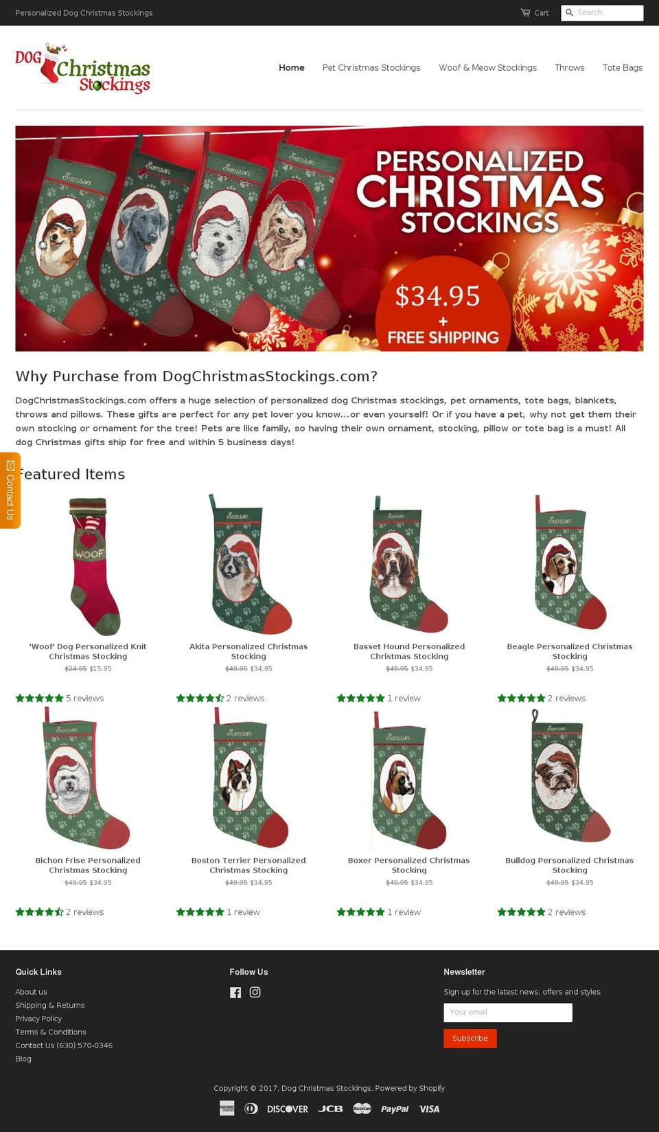 dogchristmasstockings.com shopify website screenshot