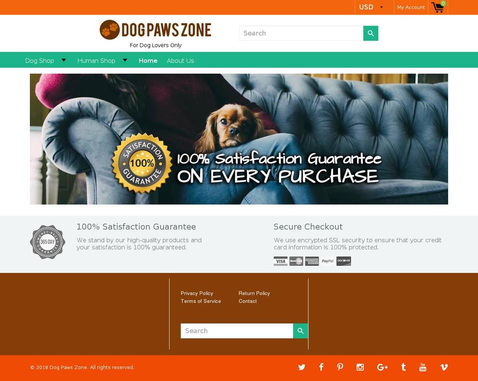 dogpawszone.com — Shopify storefront screenshot