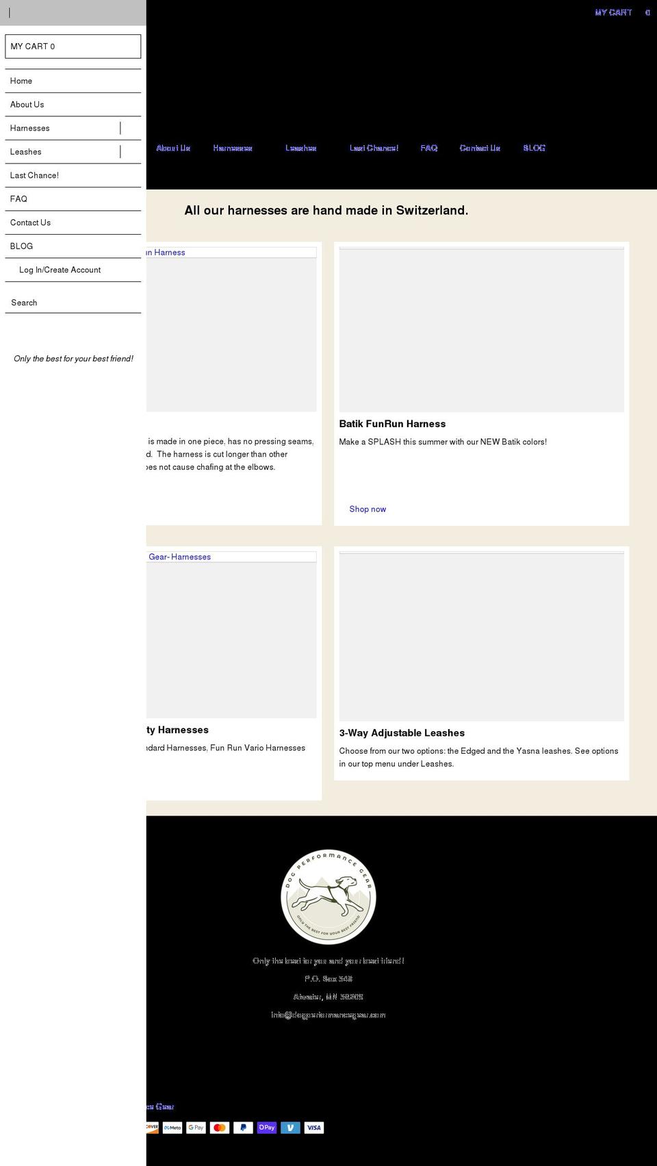 dogperformancegear.com shopify website screenshot