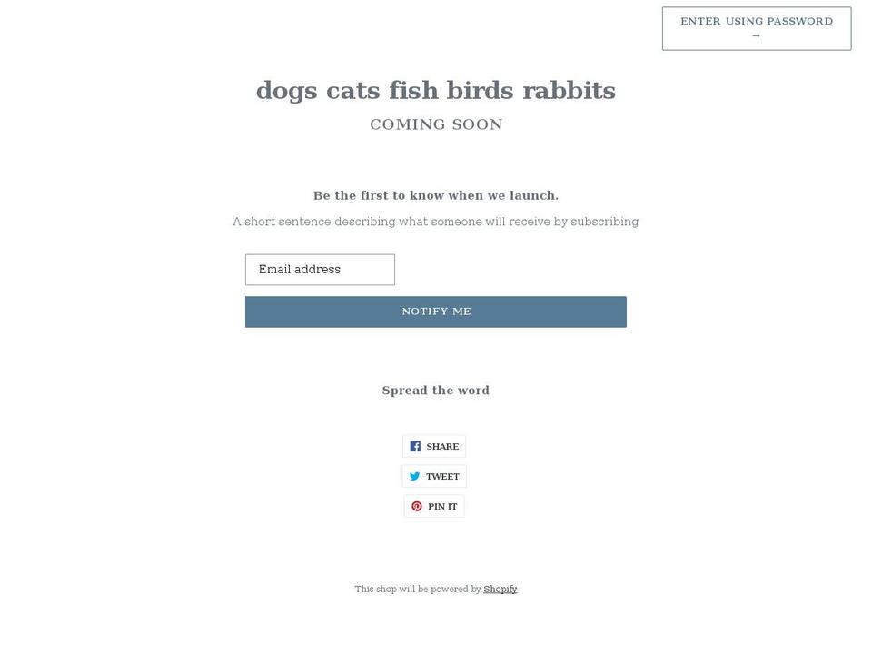 dogs-cats-fish-birds-rabbits.myshopify.com shopify website screenshot