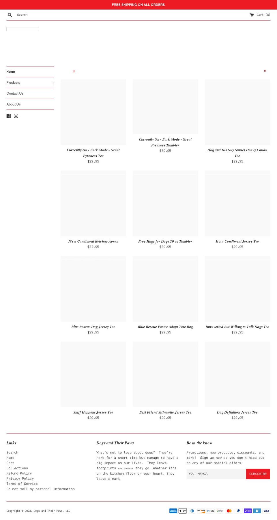 dogsandtheirpaws.com shopify website screenshot