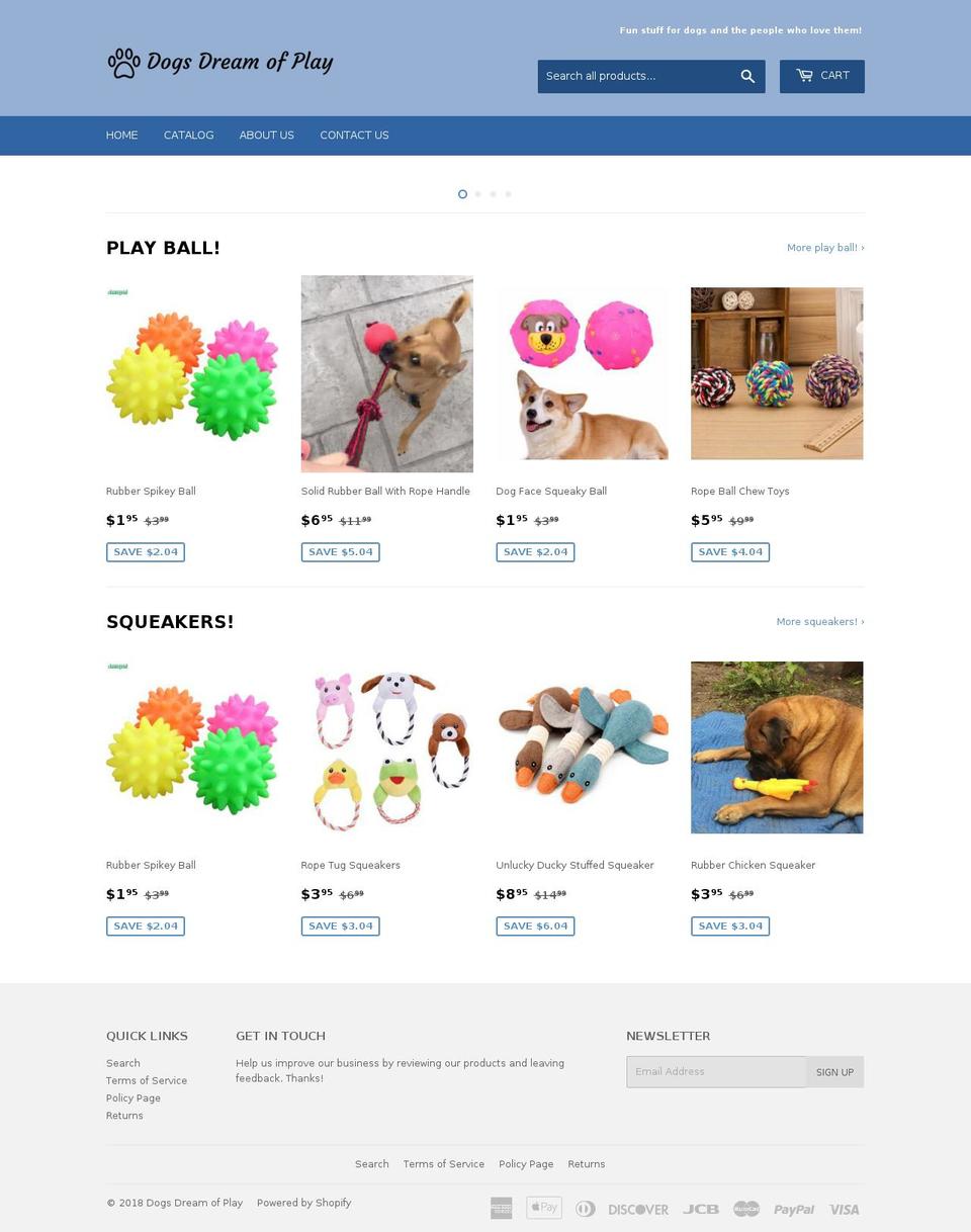 dogsdreamofplay.com — Shopify storefront screenshot